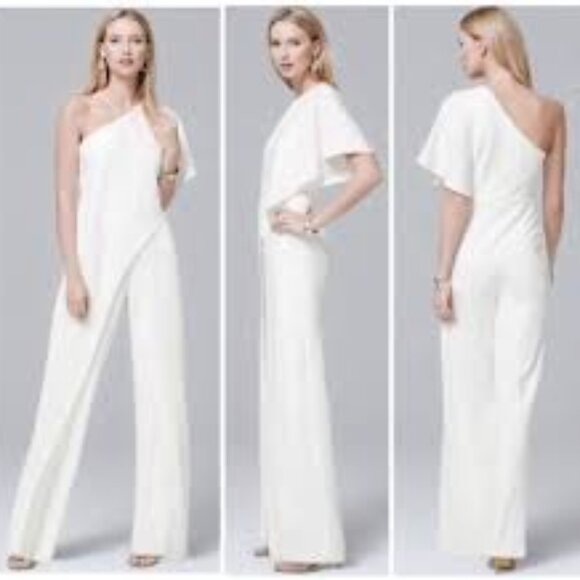 Adrianna Papell Jumpsuit White Asymmetrical One Shoulder NWT - Picture 1 of 15